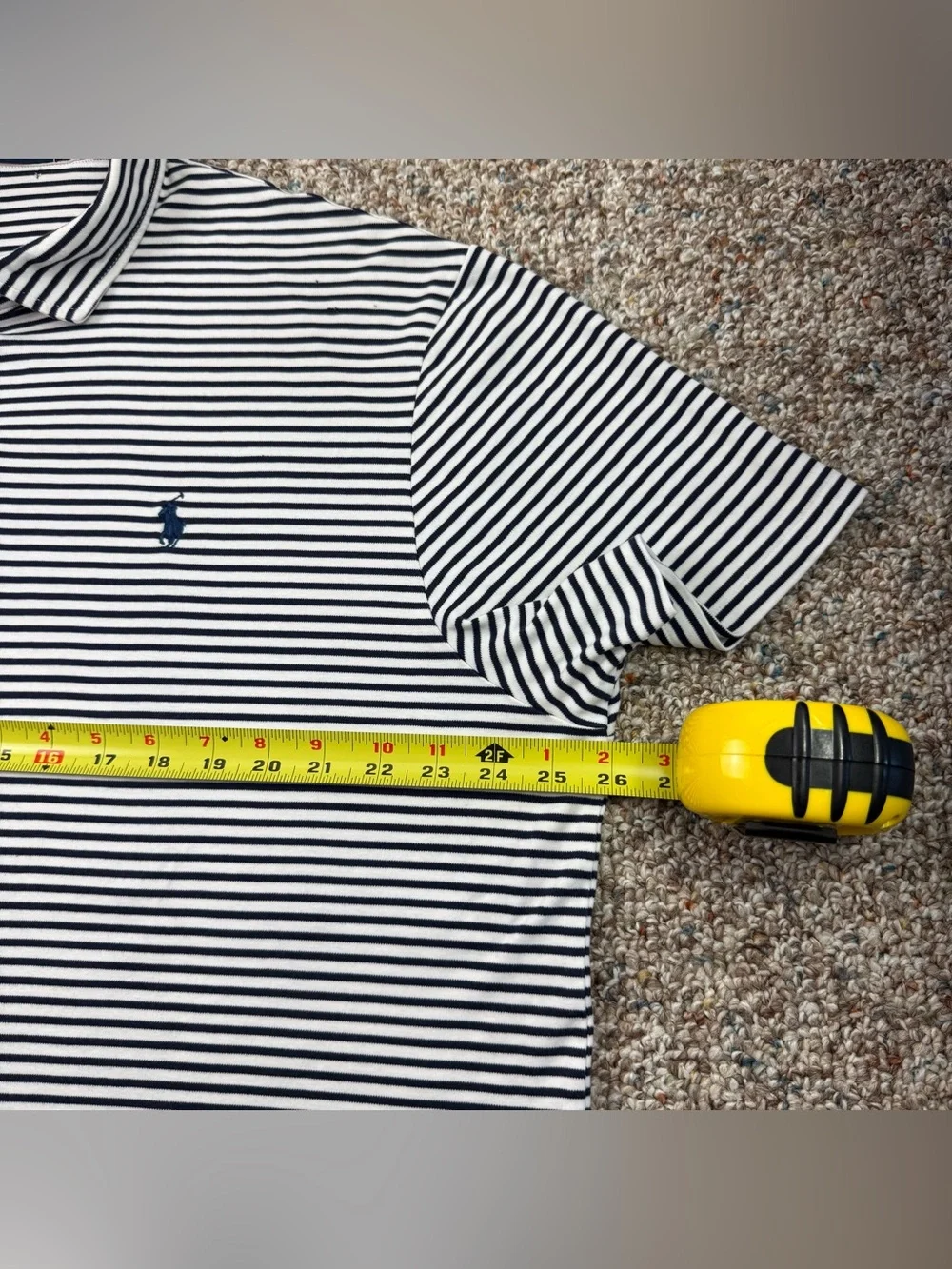 Polo Ralph Lauren Men’s White and Black Striped Pony Logo Collared Shirt 2XL